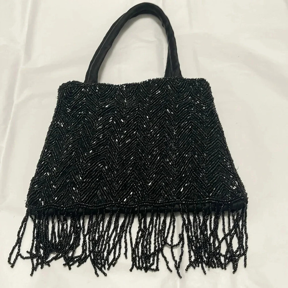 Vintage Hand Beaded Black Evening Purse with shoulder strap. This is a gem!! - Picture 1 of 6
